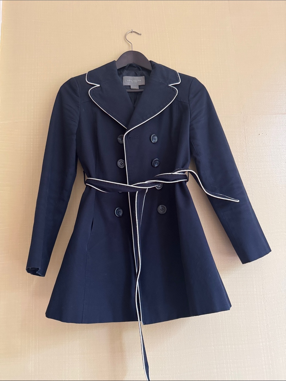 Ann Taylor Navy Peacoat with White Piping
